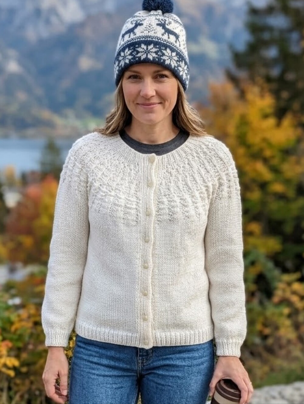 Handmade White Women Yoke Detail Cottagecore Cabin Layering Capsule Cardigan